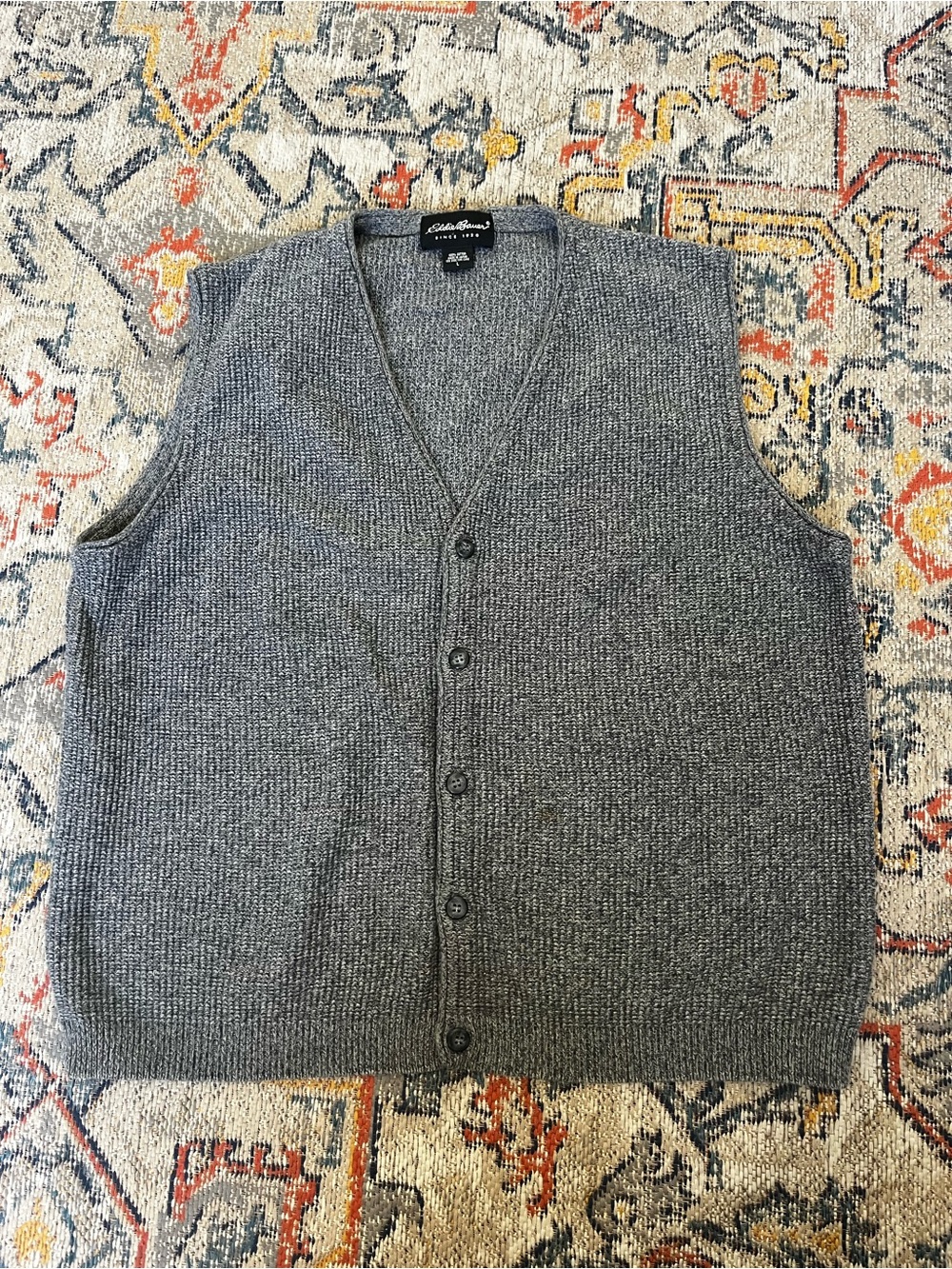 Eddie Bauer Gray Knit Button Vest Size L Vintage Made in Japan
